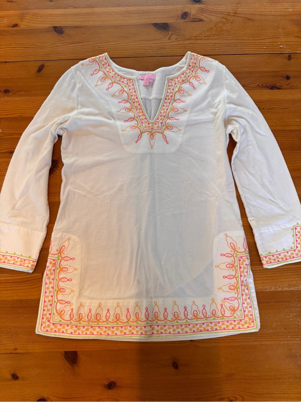 Lilly Pulitzer White Tunic Embroidered Pink & Orange Trim